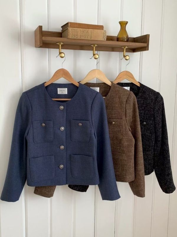 復古調雙口袋名媛外套 小香外套 