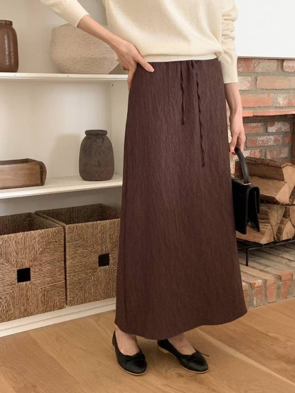 抽繩綁帶褶皺質感A字長裙 長裙,A字裙,抽繩長裙,褶皺