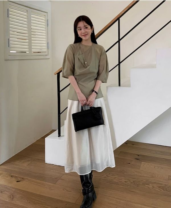 （現貨+預購）親膚舒適氣質半裙 雙層薄紗長裙 百搭 裙子 長裙,半裙,薄紗,雙層,質感,A字裙