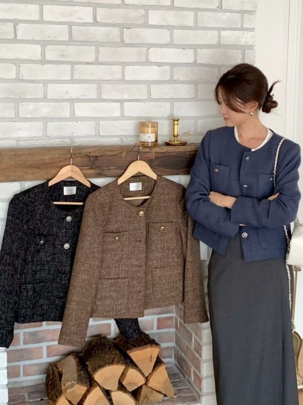 復古調雙口袋名媛外套 小香外套 