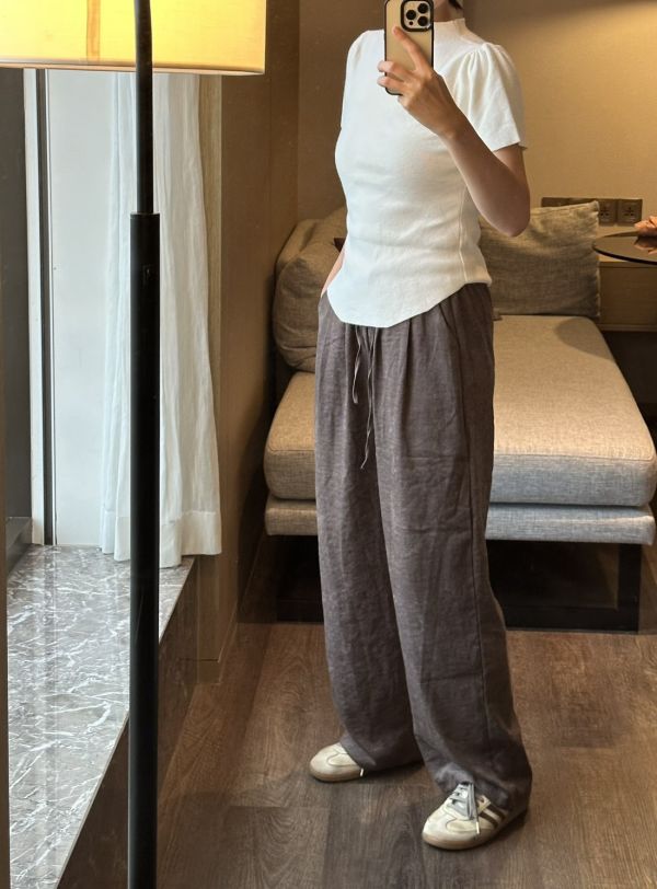 ［闆娘推薦］霧感極簡風舒適抽繩長寬褲 長褲 休閒褲,直筒褲,闊腿褲,舒適,抽繩,鬆緊