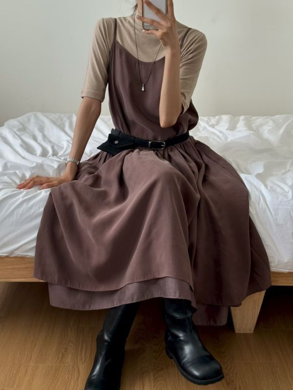 【TIZZI】親膚柔嫩細肩帶長洋裝 疊穿洋裝 TIZZI,洋裝,長板,細肩帶