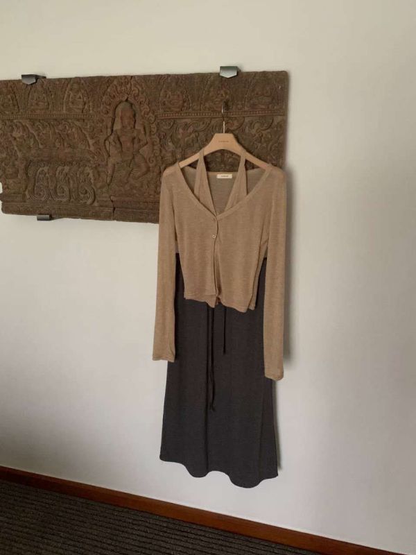 親膚拼接設計層次感上衣 長袖上衣 小背心,上衣,親膚,套裝,SET,無袖,外套,組合