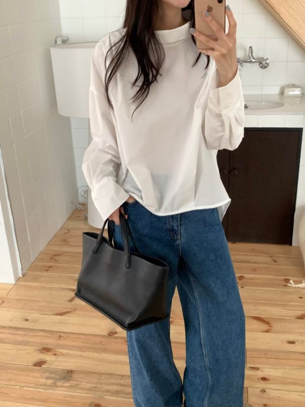 日系質感立領簡約襯衫 長袖襯衫 立領,襯衫,長袖,尼龍,風衣,上衣,女裝