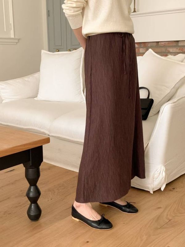 抽繩綁帶褶皺質感A字長裙 長裙,A字裙,抽繩長裙,褶皺