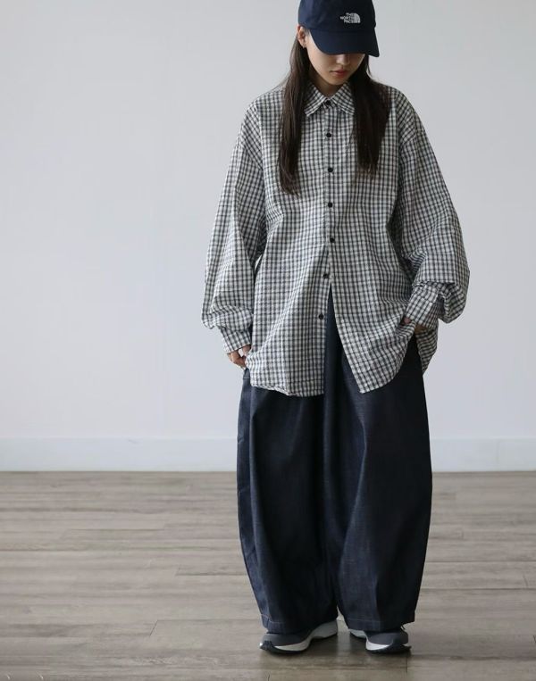 不退色丹寧氣球褲 繭型褲 寬褲 鬆緊牛仔褲 氣球褲,繭型褲,寬褲,鬆緊,日系復古,OVERSIZE