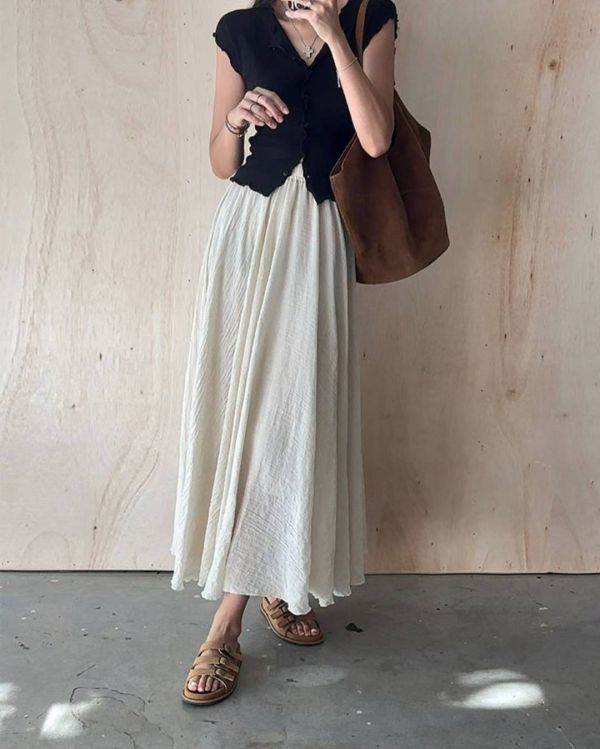 （現貨+預購）唯美涼感鬆緊A字長裙 飄逸感散裙 傘裙,仙女,長裙,飄逸,半裙