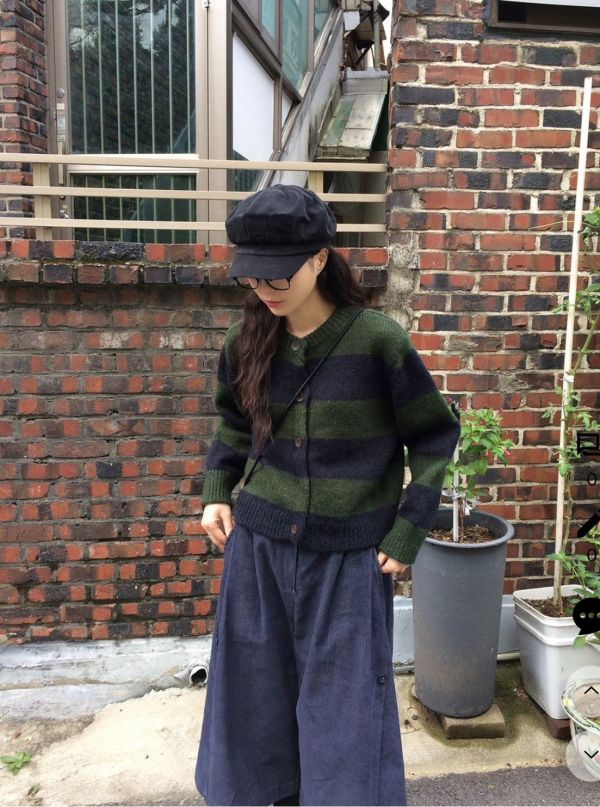 寬條紋撞色毛衣外套 毛衣,外套,條紋,圓領