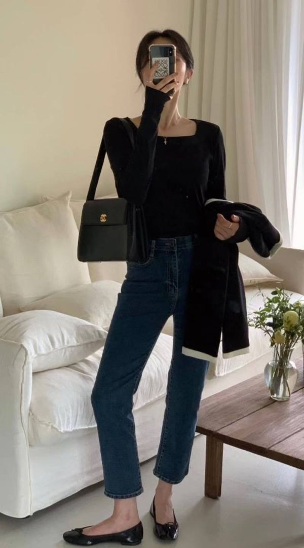 純棉百搭方領長袖上衣 素色打底衣 