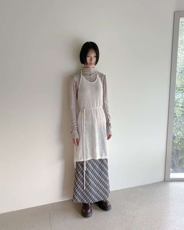 格子顯瘦微魚尾長裙 長裙,格紋,半裙,魚尾裙