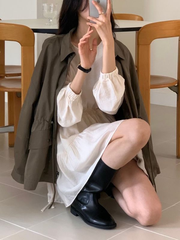 （現貨+預購）氣質甜美腰部抽繩 長袖短洋裝 洋裝,連衣裙,長袖,短版,短洋