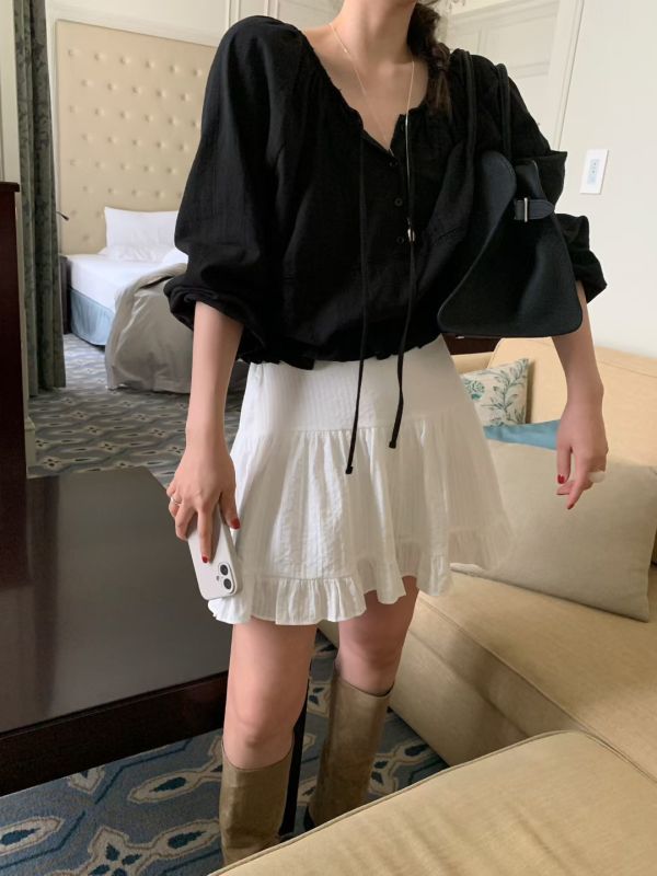 法式芭蕾風百搭荷葉邊短裙 短裙,荷葉邊,蛋糕裙,迷你裙,層次,芭蕾