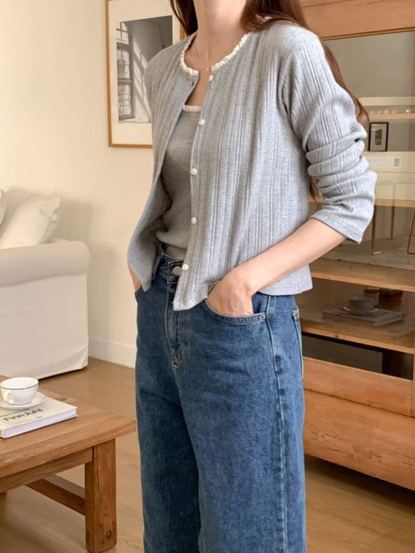 質感坑條短版開釦＋背心針織兩件套 小可愛,兩件式,罩衫,外套,細肩帶