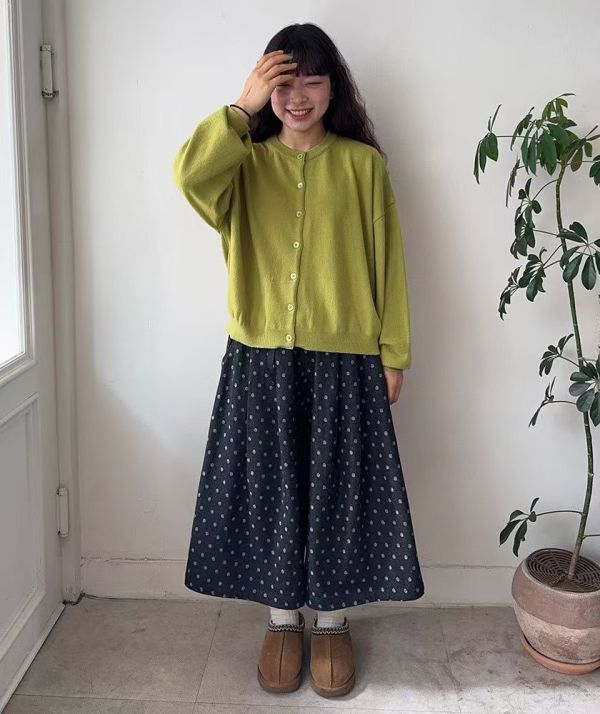 日系復古感圓點寬版 抽繩厚磅長褲 寬褲,點點,腰部鬆緊,寬鬆,長褲,七分褲,褲裙