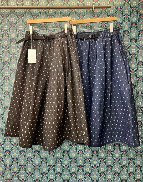 日系復古感圓點寬版 抽繩厚磅長褲 寬褲,點點,腰部鬆緊,寬鬆,長褲,七分褲,褲裙