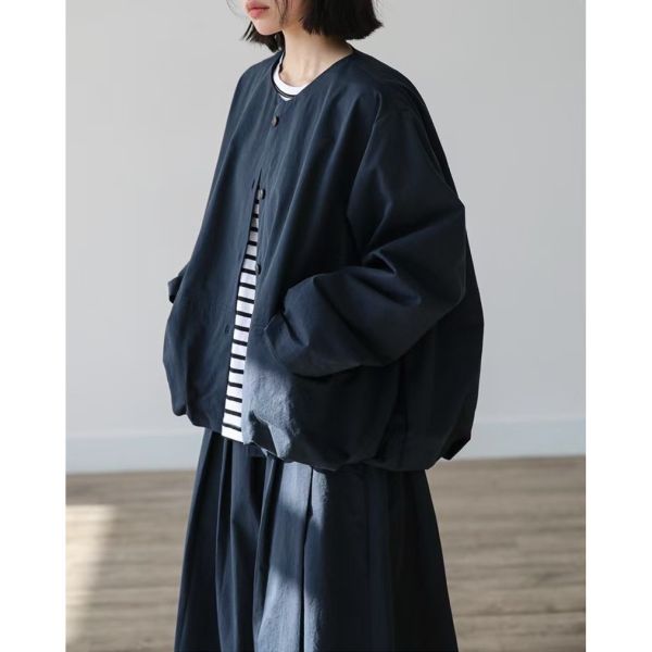 日系復古圓領寬鬆外套  落肩 澎澎 露營風 日系,圓領,外套,薄外套,純棉,南瓜,澎澎,可愛