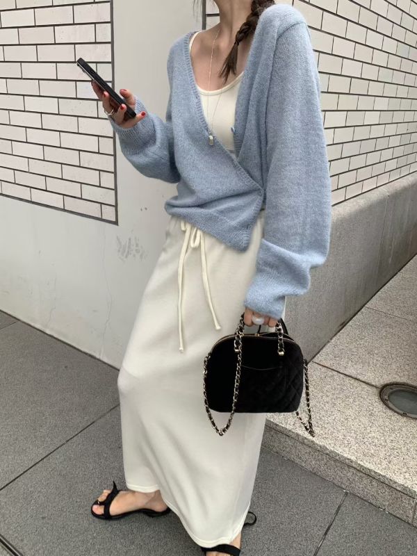 高腰垂墜感長裙 抽繩棉長裙 百搭長裙 