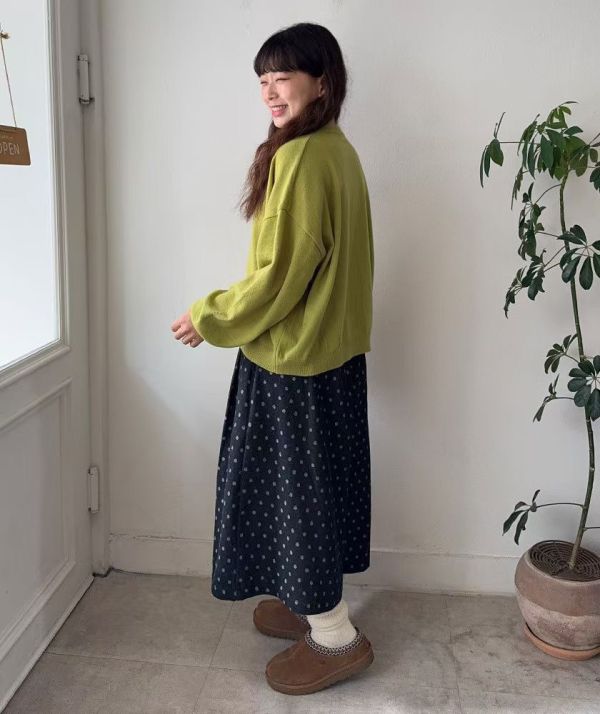 日系復古感圓點寬版 抽繩厚磅長褲 寬褲,點點,腰部鬆緊,寬鬆,長褲,七分褲,褲裙