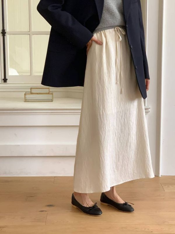 抽繩綁帶褶皺質感A字長裙 長裙,A字裙,抽繩長裙,褶皺