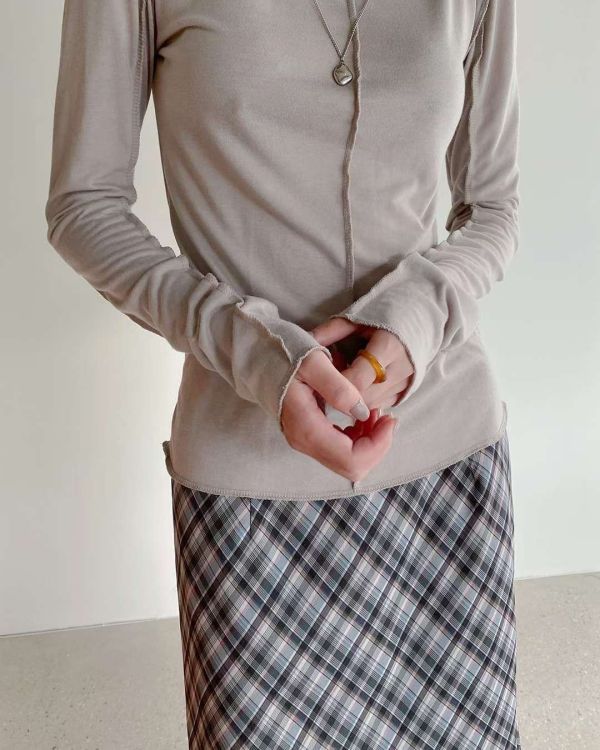 格子顯瘦微魚尾長裙 長裙,格紋,半裙,魚尾裙