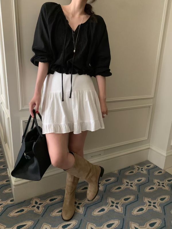 法式芭蕾風百搭荷葉邊短裙 短裙,荷葉邊,蛋糕裙,迷你裙,層次,芭蕾