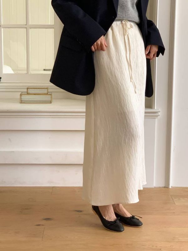 抽繩綁帶褶皺質感A字長裙 長裙,A字裙,抽繩長裙,褶皺