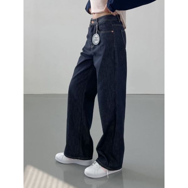 不褪色深藍直筒牛仔褲 牛仔褲,長褲,牛仔長褲,不退色,修飾假跨寬,梨形身材