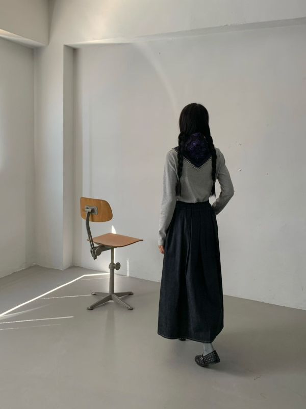 原色單寧鬆緊腰長裙 牛仔裙 原色,單寧,長裙,牛仔,牛仔裙