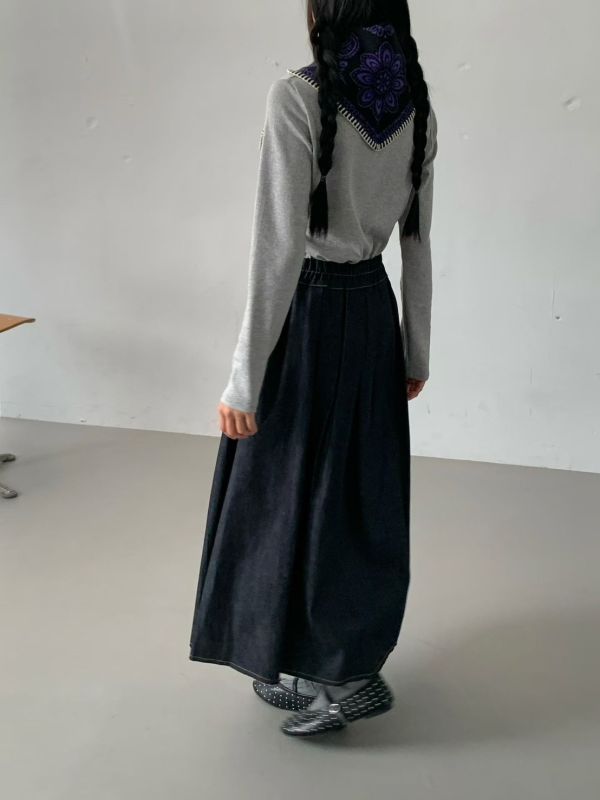 原色單寧鬆緊腰長裙 牛仔裙 原色,單寧,長裙,牛仔,牛仔裙