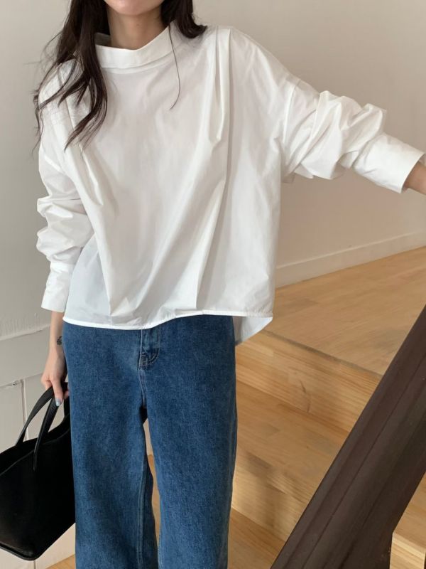 日系質感立領簡約襯衫 長袖襯衫 立領,襯衫,長袖,尼龍,風衣,上衣,女裝