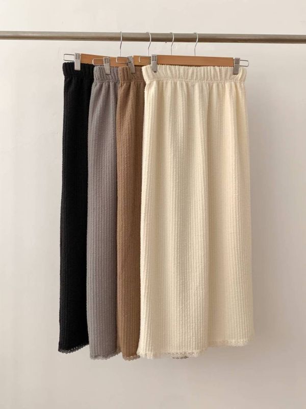 氣質紋理感蕾絲下擺長裙 鬆緊裙子 長裙,半裙,蕾絲,鬆緊