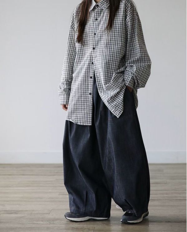不退色丹寧氣球褲 繭型褲 寬褲 鬆緊牛仔褲 氣球褲,繭型褲,寬褲,鬆緊,日系復古,OVERSIZE