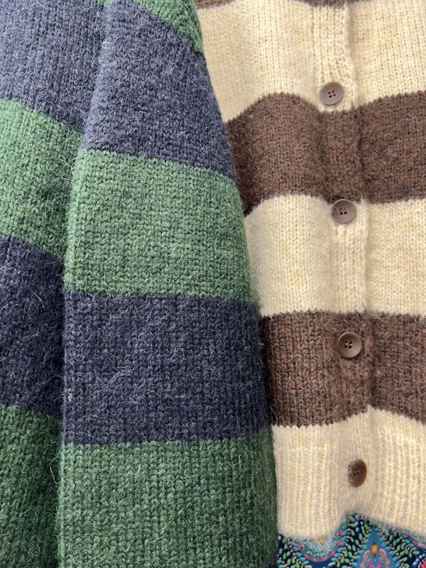 寬條紋撞色毛衣外套 毛衣,外套,條紋,圓領