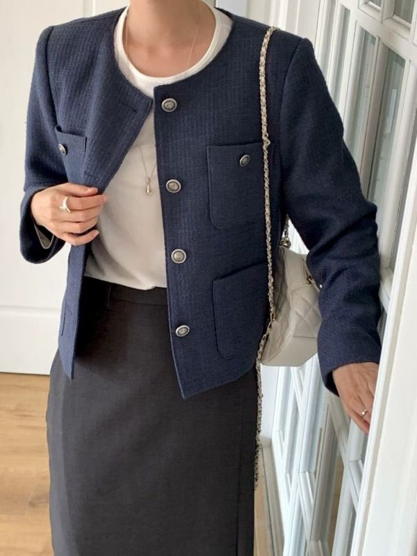 復古調雙口袋名媛外套 小香外套 