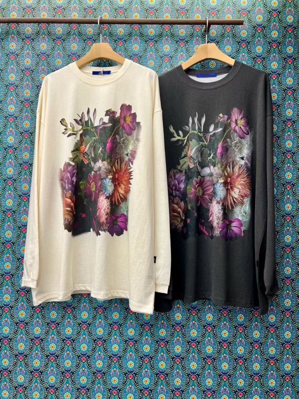 oversize慵懶落肩花朵塗鴉薄長袖 OVERSIZE,寬鬆,長袖,大學T,塗鴉,圓領