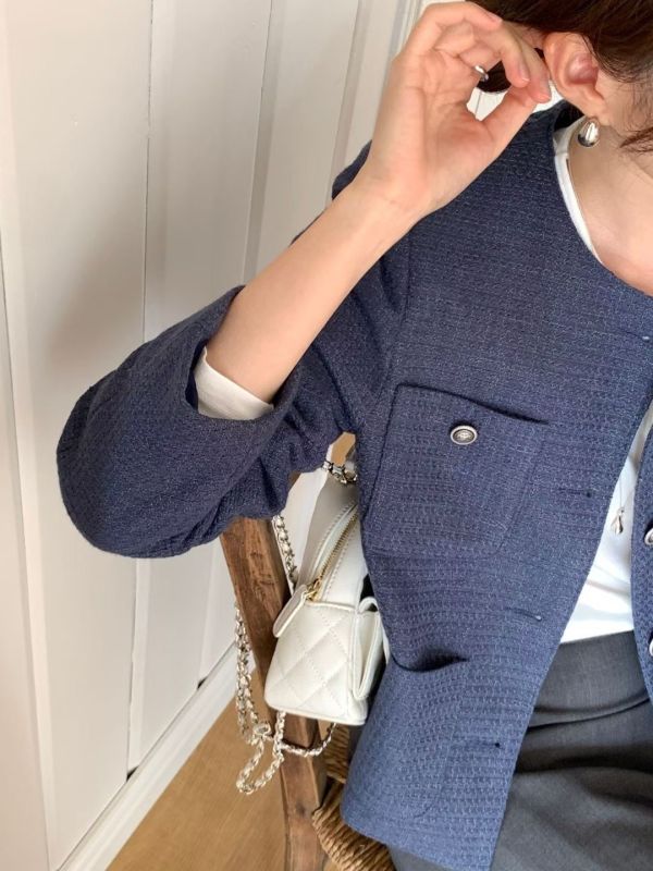 復古調雙口袋名媛外套 小香外套 