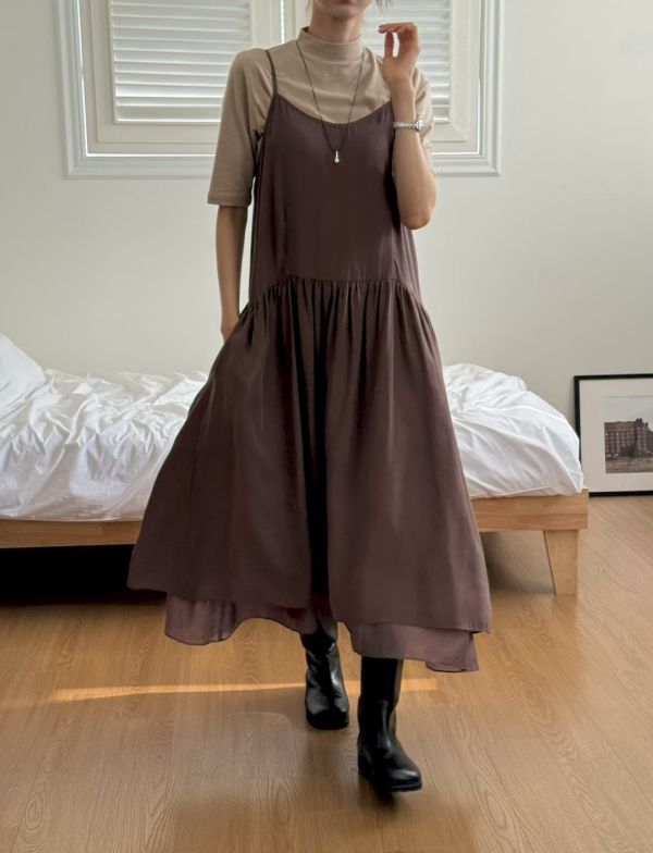 【TIZZI】親膚柔嫩細肩帶長洋裝 疊穿洋裝 TIZZI,洋裝,長板,細肩帶