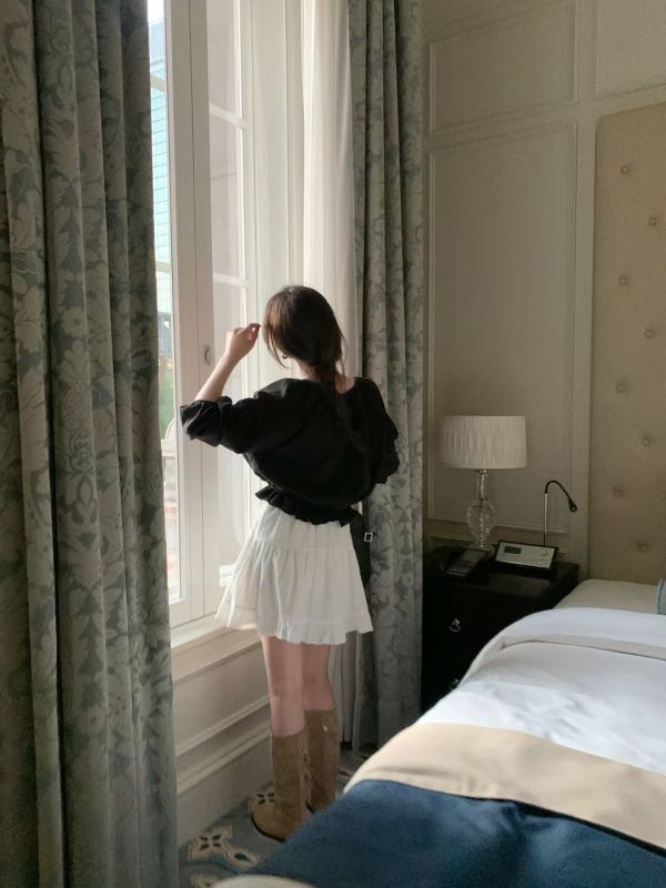 法式芭蕾風百搭荷葉邊短裙 短裙,荷葉邊,蛋糕裙,迷你裙,層次,芭蕾