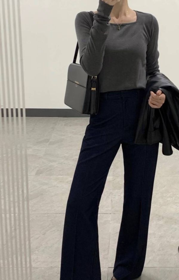 純棉百搭方領長袖上衣 素色打底衣 