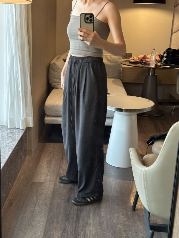 ［闆娘推薦］霧感極簡風舒適抽繩長寬褲 長褲 休閒褲,直筒褲,闊腿褲,舒適,抽繩,鬆緊