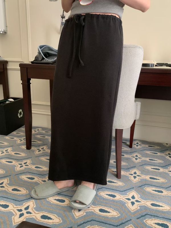 高腰垂墜感長裙 抽繩棉長裙 百搭長裙 