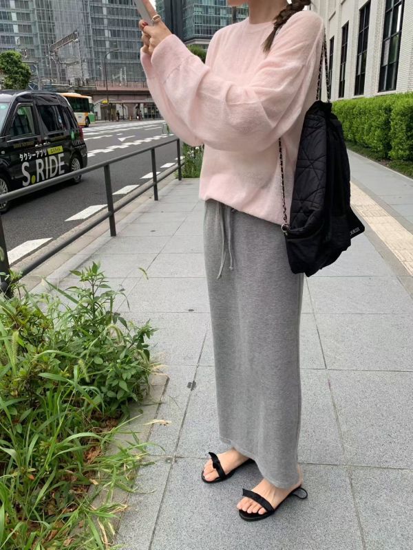 高腰垂墜感長裙 抽繩棉長裙 百搭長裙 