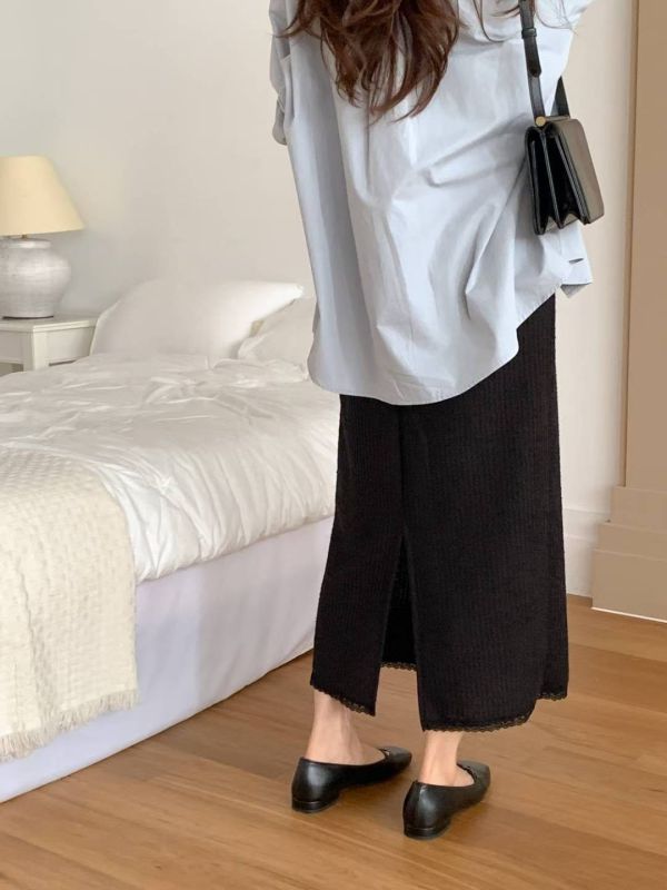 氣質紋理感蕾絲下擺長裙 鬆緊裙子 長裙,半裙,蕾絲,鬆緊