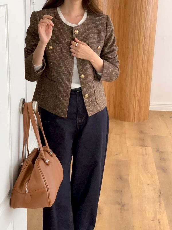 復古調雙口袋名媛外套 小香外套 