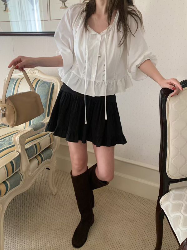 法式芭蕾風百搭荷葉邊短裙 短裙,荷葉邊,蛋糕裙,迷你裙,層次,芭蕾