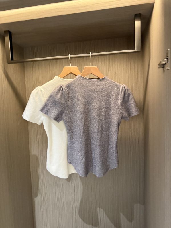 春夏質感微公主袖高領薄款針織軟糯上衣 高領,公主袖,圓弧下擺,修飾身形,短袖上衣,針織短袖