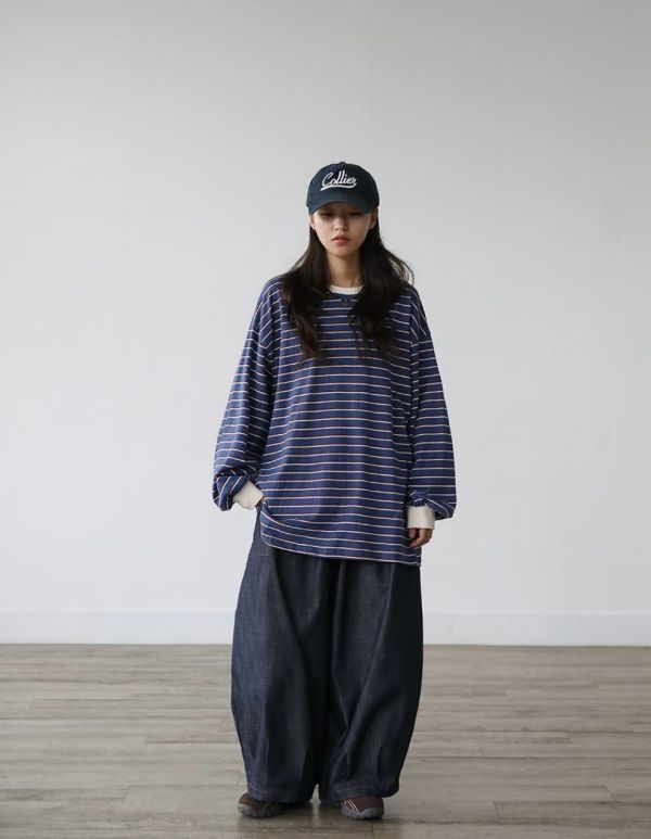 不退色丹寧氣球褲 繭型褲 寬褲 鬆緊牛仔褲 氣球褲,繭型褲,寬褲,鬆緊,日系復古,OVERSIZE