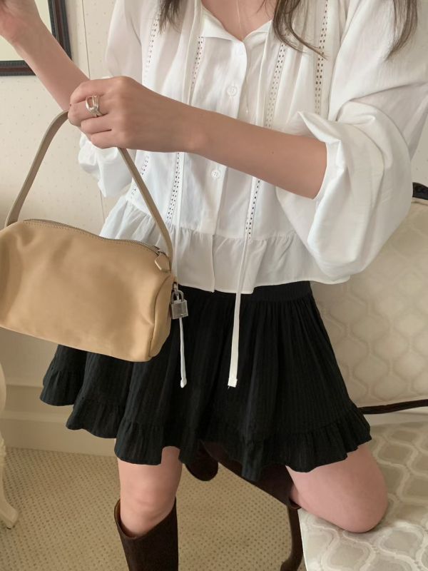 （現貨+預購）質感綁帶荷葉邊短版薄襯衫 罩衫 荷葉邊,襯衫,綁帶,罩衫,薄款