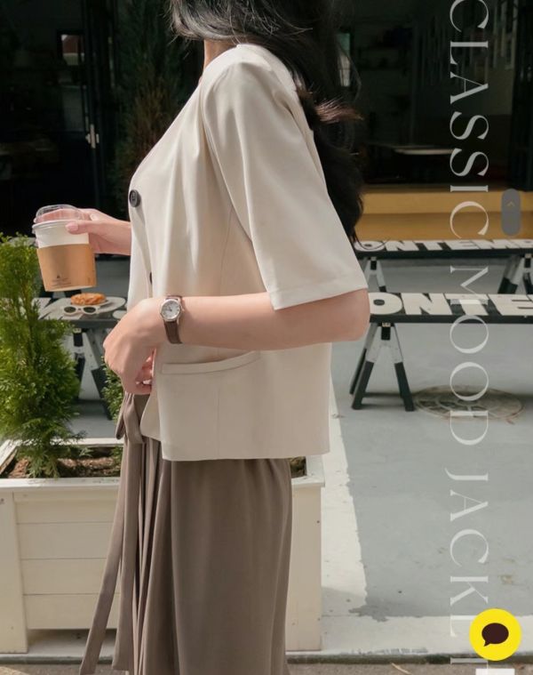 (現貨+預購) 溫柔風氣質無領設計西裝短袖外套 西裝外套,短袖,短版,西裝,外套