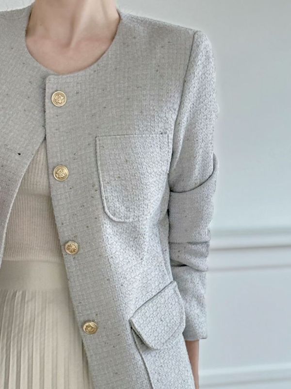 金釦設計感粗花呢外套 名媛風小香外套 中長板外套 小香風,西裝,外套,花呢,名媛,中長板